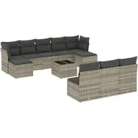 vidaXL Ensemble de salon de jardin 11 pièces avec coussins gris clair Poly rotin