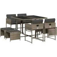 Syfax Ensemble à manger de jardin 9 pcs coussins gris résine tressée