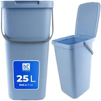 Kadax Poubelle avec couvercle et poignée, Poubelle en plastique, Poubelle pour le tri sélectif (Bleu, 25L)