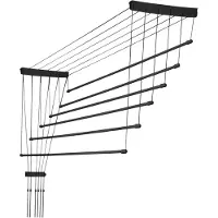 Kadax Séchoir à linge de plafond "Torp", Séchoir de plafond charge 12kg, 6 barres, 140 cm, noir