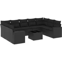 Syfax Salon de jardin 10 pcs avec coussins noir résine tressée
