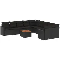 Sonstiges Salon de jardin 11 pcs avec coussins noir résine tressée