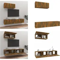 vidaXL 3 pcs. Set d'armoire TV chêne fumé bois composite - Ensemble d'armoires TV - Ensembles d'armoires TV - Meuble-paroi