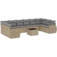 vidaXL Ensemble de salon de jardin 11 pièces avec coussins Beige Poly Rattan