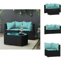 vidaXL Ensemble de salon de jardin 3 pièces avec coussins noir poly rotin - Canapés de jardin