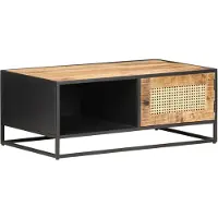 The Living Store Table basse 90x50x35 cm Bois de manguier brut et tressage viennois