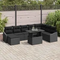 Prolenta Maison Exclusive - Ensemble de salon de jardin, 9 pièces, couleur noire