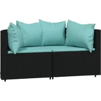 Syfax Canapés d'angle de jardin et coussins 2pcs Noir Résine tressée