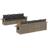 Syfax Salon de jardin 9 pcs avec coussins gris résine tressée
