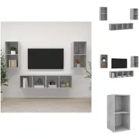 vidaXL Armoires murales TV 4 pcs. Gris béton Matériau dérivé du bois - Meubles TV