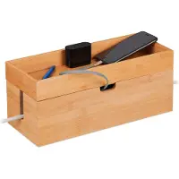 Relaxdays Boîte à câbles pour 2 multiprises, en bambou, avec tablette, dimensions : 14 x 34 x 14 cm, pour dissimuler les câbles, couleur naturelle