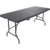 Rebecca Mobili Table d'extérieur Betel 74 x 180 x 75, plastique et acier, gris foncé et noir, style moderne, livrée montée