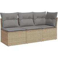 Syfax Canapé de jardin avec coussins 3 places beige résine tressée