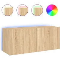 vidaXL Armoire TV murale avec lampes LED Chêne Sonoma 100x35x41 cm