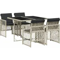 Syfax Ensemble à manger de jardin et coussins 5 pcs gris clair rotin