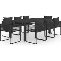 vidaXL Salon de jardin 9 pièces PVC rotin noir