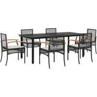 vidaXL Ensemble de jardin 7 pièces avec coussins Noir Poly Rattan