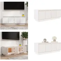 vidaXL Armoire TV Blanc 110x34x40 cm Pin massif - Armoire TV - Meubles TV - Supports TV