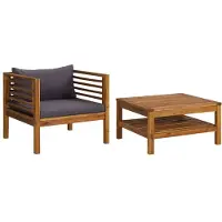 Syfax Salon de jardin 2 pcs avec coussins gris foncé Bois d'acacia
