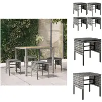 vidaXL Tabouret de jardin avec coussins 4 pcs. Gris Poly Rotin - Eléments de canapés de jardin