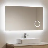 Emke Miroir de salle de bain LED avec grossissement 3x Interrupteur tactile Lumière blanc froid 100X60cm