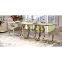 AEA Esstisch Esszimmertisch Essecke Esszimmermöbel Tisch Holz Gold Beige