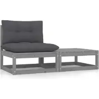 Syfax Salon de jardin 2 pcs avec coussins Gris Bois de pin massif