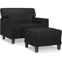 Syfax Fauteuil avec repose-pied Noir 60 cm Similicuir