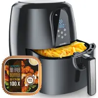 Arendo Friteuse à air chaud XXL Airfryer 5,2 litres, jusqu'à 200 degrés, système de convection 3D, écran, 1800 W, friteuse, friteuse à air chaud, friture sans huile, minuterie, 7 programmes
