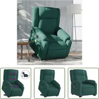 The Living Store Fauteuil de massage électrique avec releveur Vert foncé Tissu