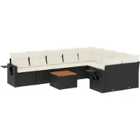 Syfax Salon de jardin 10 pcs avec coussins noir résine tressée
