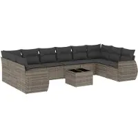 vidaXL Ensemble de salon de jardin 11 pièces avec coussins Gris Poly rotin