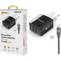Aligator 3.4A, 2xUSB, smart IC, noir, câble pour iPhone/iPad 2A