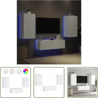 The Living Store Meuble TV 3 pièces avec lampes LED blanc