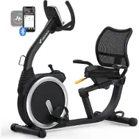 Merach Vélo d'appartement Semi-allongé , 8 niveaux de résistance Magnétique, Foulée 15.2 cm, écran LED, APP connecté, poids max 135kg