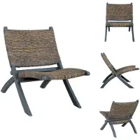 vidaXL Chaise Relax Gris Naturel Rotin Kubu et Bois Massif Acajou - Fauteuil