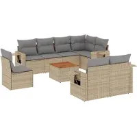 vidaXL Ensemble de salon de jardin 9 pièces avec coussins beige Poly rotin