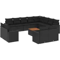 Sonstiges Salon de jardin avec coussins 13 pcs noir résine tressée