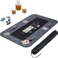 Relaxdays Tapis de poker 100 x 60 cm, Texas Hold'em, grand tapis de table de poker, antidérapant, polyester, accessoires de poker, noir