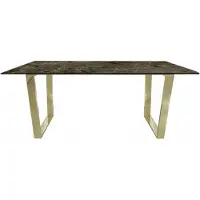 Casa Padrino Luxus Esstisch Braun / Gold 180 x 90 x H. 75 cm - Table de salle à manger rectangulaire avec plateau en marbre synthétique et pieds en acier - Meubles de salle à manger