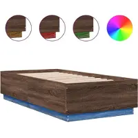 vidaXL Cadre de lit avec LED brun imitation chêne 90x190 cm Bois composite
