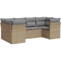 vidaXL Ensemble de salon de jardin 6 pièces avec coussins Beige Poly Rattan