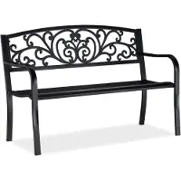 Relaxdays Banc de jardin , confortable banc 2 places, avec ornements vintage, pour terrasse ou balcon, H x l x P : 86,5 x 127 x 60 cm, noir