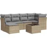 vidaXL Ensemble de salon de jardin 7 pièces avec coussins Beige Poly Rattan