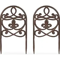 Relaxdays : bordure de parterre en fonte, 10 éléments, H x L 32,5 x 17,5 cm, style vintage, bordure à enfoncer, marron foncé