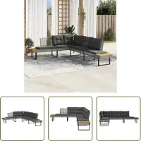 The Living Store Canapé de jardin en L avec coussins Gris Poly rotin et acacia