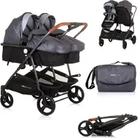 Chipolino Poussette double Duo Smart pliable transformable réglable Chancelière grise gris clair