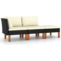 Syfax Salon de jardin 3pcs Résine tressée et bois d'eucalyptus massif