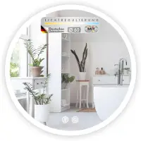 Floordirekt Miroir de salle de bain Liora, éclairage LED intégral, antibuée & 3 couleurs de lumière au choix, 2 interrupteurs tactiles, diamètre 60 cm, intensité lumineuse variable en continu