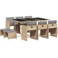 vidaXL Salon de jardin 11 pièces avec coussins Mélange beige Poly rotin